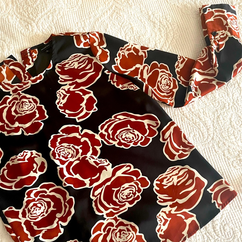 Black & burnt orange floral blouse